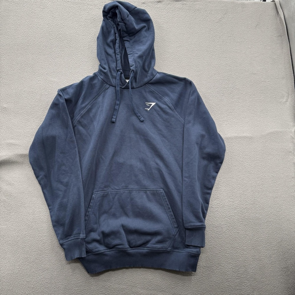 Gymshark Hoodie Mens Medium Blue Fleece Pullover Sweatshirt Logo Training